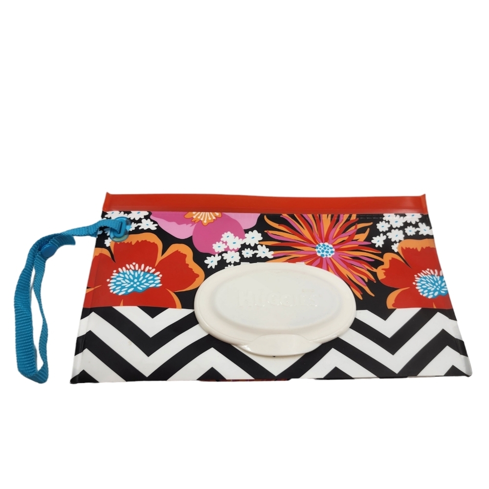 Huggies Clutch n Clean Reusable Wipes Holder Travel Pouch Floral Chevron